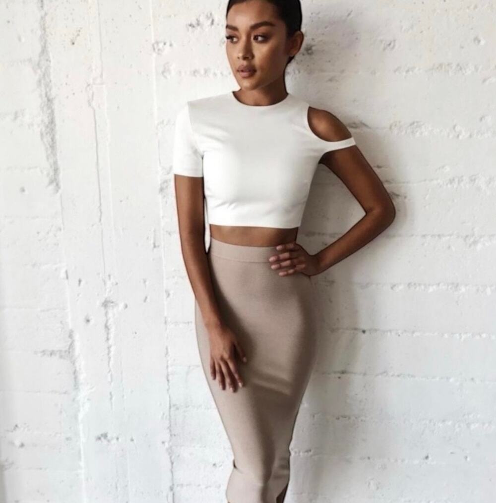 House of CB One Shoulder Short Sleeve Crop Top Women's White Size Small